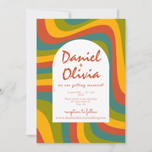 Groovy der 70er Jahre mit QR Hochzeit Einladung (Vorderseite)