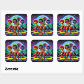 Groovy Dino Beat Disco T-Rex Quadratischer Aufkleber (Blatt)