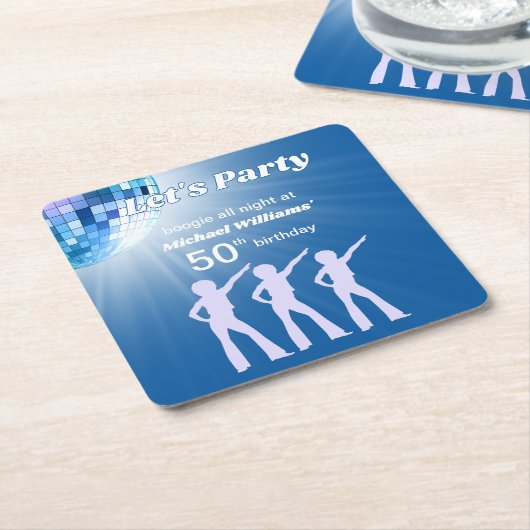 Groovy Disco Ball Blue Mans 50th Birthday Rechteckiger Pappuntersetzer (angewinkelt)