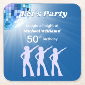 Groovy Disco Ball Blue Mans 50th Birthday Rechteckiger Pappuntersetzer (Vorderseite)