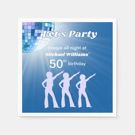 Groovy Disco Ball Blue Mans 50th Birthday Serviette (Vorderseite)