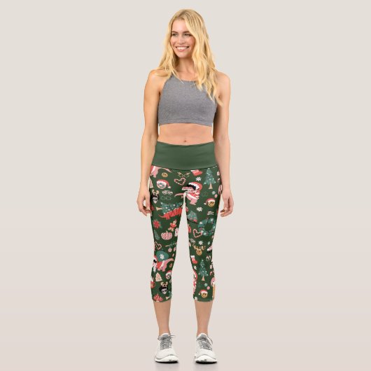 groovy disco ball christmas dinosaurs  capri leggings (Vorderseite)