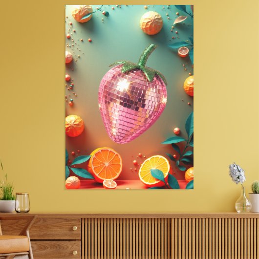 Groovy Disco Ball Strawberry Fruit Pop Art Wall Leinwanddruck (Insitu (Wohnzimmer))