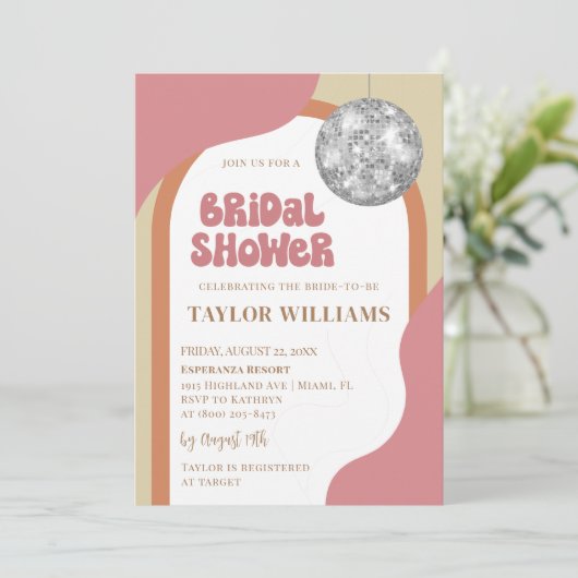 Groovy Disco Bridal Dusche Einladung (Stehend Vorderseite)