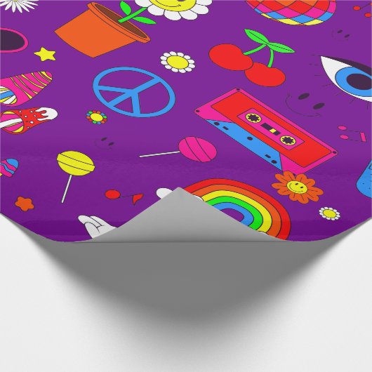 Groovy Disco daisy Pilze lila Geschenkpapier (Ecke)
