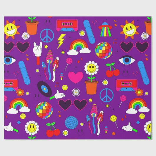 Groovy Disco daisy Pilze lila Geschenkpapier (Flach)