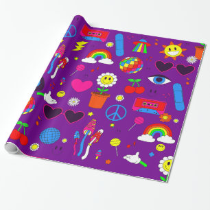 groovy Disco Gänseblümchen Pilze lila Geschenkpapier