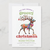 Groovy Disco Hippie Reindeer Funny Christmas Party Einladung (Vorderseite)