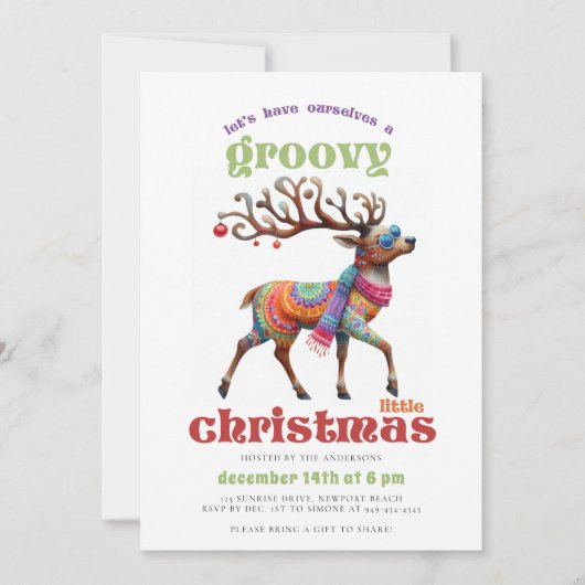 Groovy Disco Hippie Reindeer Funny Christmas Party Einladung (Vorderseite)