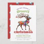 Groovy Disco Hippie Reindeer Funny Christmas Party Einladung (Vorne/Hinten)