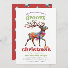 Groovy Disco Hippie Reindeer Funny Christmas Party Einladung