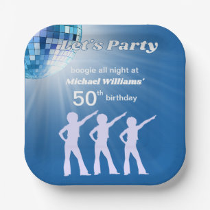 Groovy Disco-Kugel Blau Männer 50. Geburtstag Pappteller