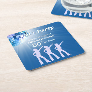 Groovy Disco-Kugel Blau Männer 50. Geburtstag Rechteckiger Pappuntersetzer