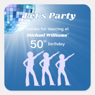 Groovy Disco-Kugel Blaues 50. Geburtstags-Mann Quadratischer Aufkleber