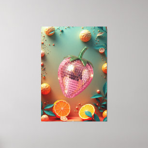 Groovy Disco-Kugel Erdbeere Frucht Pop Art Wand  Leinwanddruck