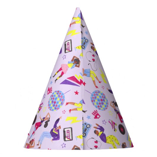 Groovy Disco Lila Party Retro 80er Pattern Partyhütchen (Rückseite)
