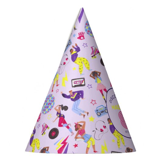 Groovy Disco Lila Party Retro 80er Pattern Partyhütchen (Links)