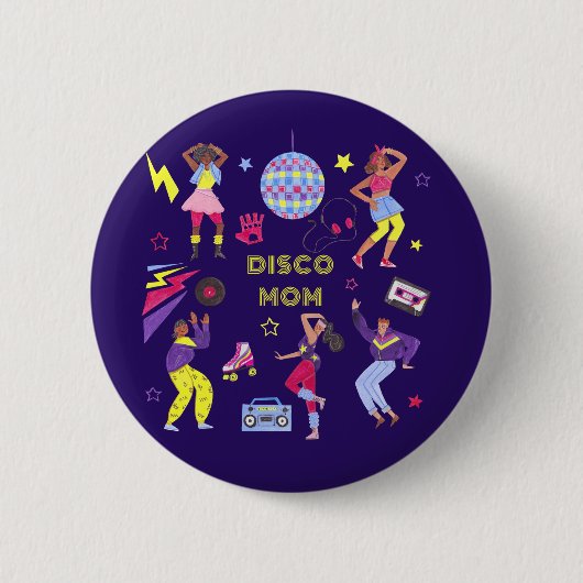 Groovy Disco Party Retro 80er Mama Lila Button (Vorderseite)