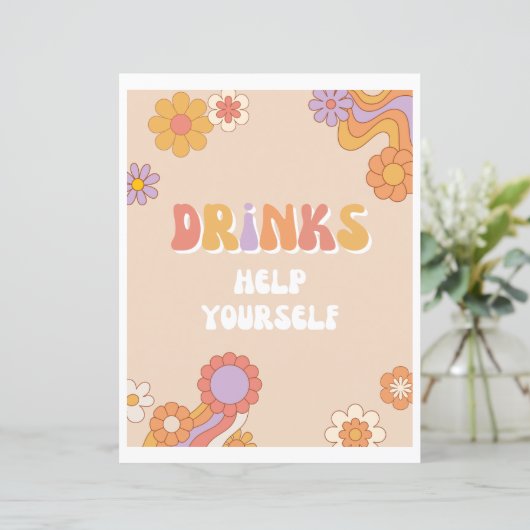 Groovy Drinks Party Sign | Groovy Sign (Stehend Vorderseite)
