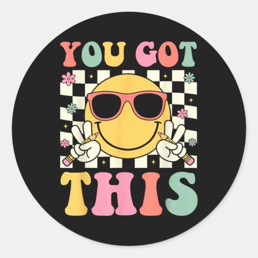 Groovy du Got diesen Smile Face Testing Day Teache Runder Aufkleber (Vorderseite)