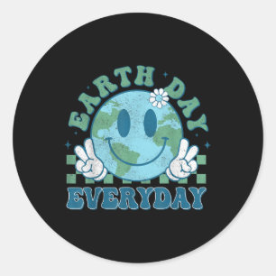 Groovy Earth Day 2025 Jederzeit Lächeln Gesicht Re Runder Aufkleber