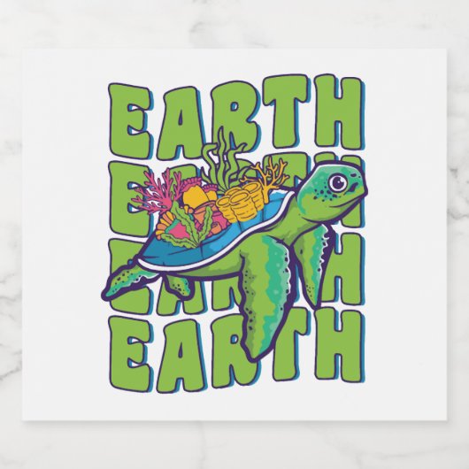 Groovy Earth Day Sea Turtle Lover Wildlife Schaumweinetikett (Einzelnes Label)