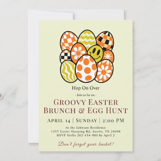 Groovy Easter Brunch Egg Hunt Invitation Einladung (Vorderseite)