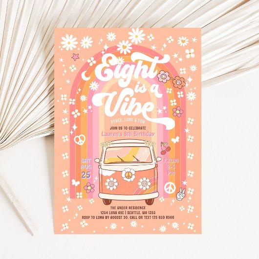 Groovy Eight ist ein Vibe Van Bus zum 8. Geburtsta Einladung