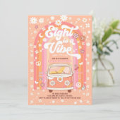 Groovy Eight ist ein Vibe Van Bus zum 8. Geburtsta Einladung (Stehend Vorderseite)