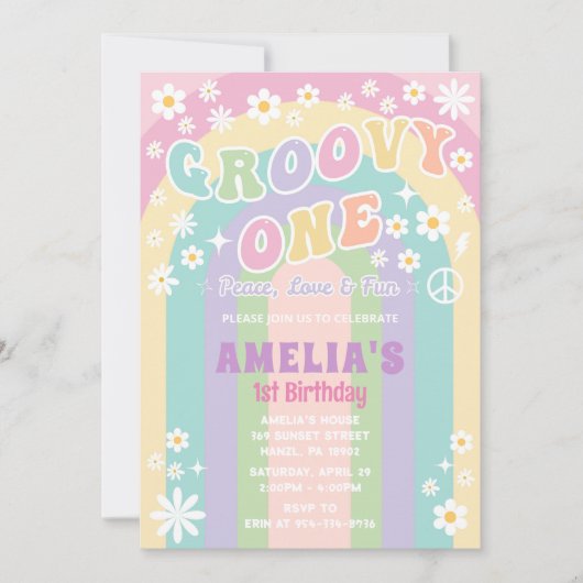Groovy Einladung zum Geburtstag (Vorderseite)