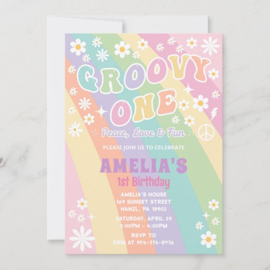 Groovy Einladung zum Geburtstag (Vorderseite)
