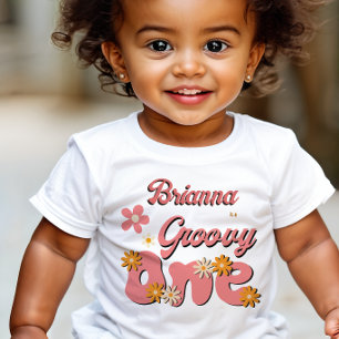 Groovy Eins Retro-Gänseblümchen erste Geburtstagsf Baby T-shirt