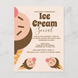 Groovy-Eiscreme-Kegel-Sozial-Flieger-Einladung Postkarte