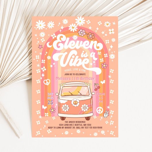 Groovy Eleven ist ein Vibe Van Bus zum 11. Geburts Einladung