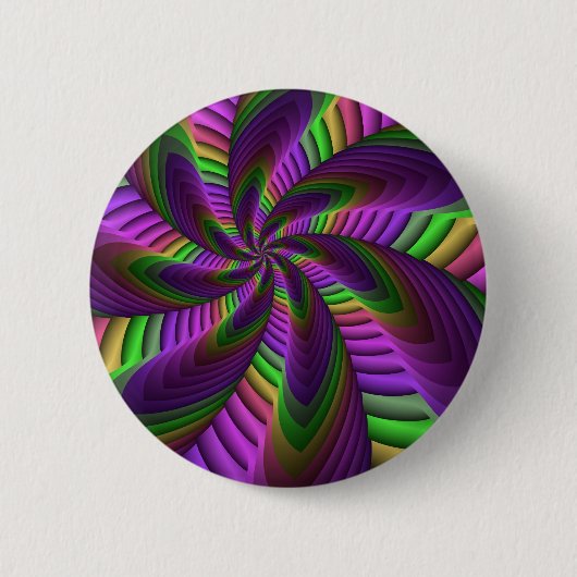 Groovy Energetic Colorful Neon Fraktal Pattern Button (Vorderseite)