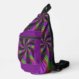 Groovy Energetic Colorful Neon Fraktal Pattern Crossbody Bag