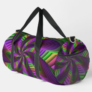 Groovy Energetic Colorful Neon Fraktal Pattern Duffle Bag