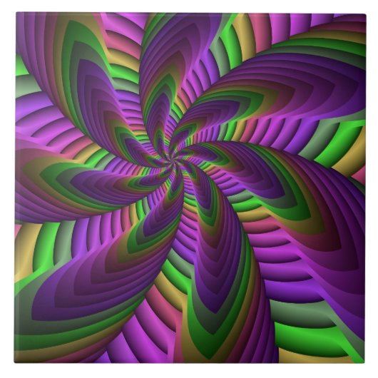 Groovy Energetic Colorful Neon Fraktal Pattern Fliese (Vorderseite)