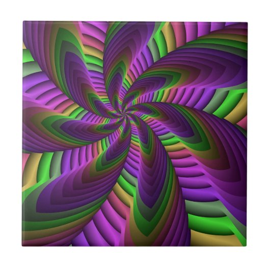 Groovy Energetic Colorful Neon Fraktal Pattern Fliese (Vorderseite)