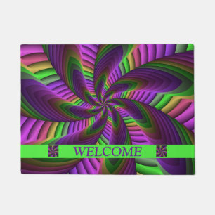 Groovy Energetic Colorful Neon Fraktal Pattern Fußmatte