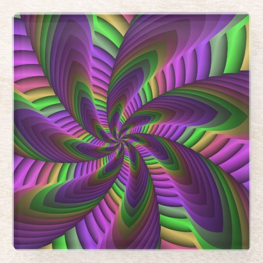 Groovy Energetic Colorful Neon Fraktal Pattern Glasuntersetzer (Vorderseite)