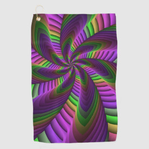 Groovy Energetic Colorful Neon Fraktal Pattern Golfhandtuch