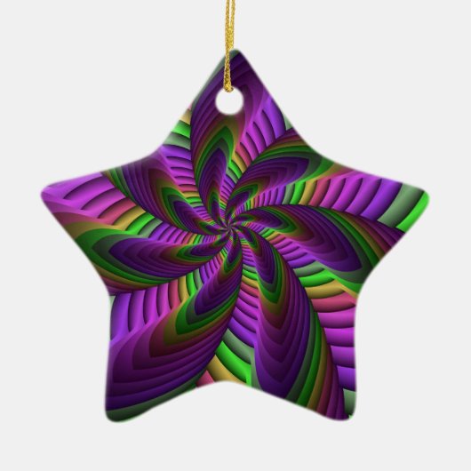 Groovy Energetic Colorful Neon Fraktal Pattern Keramik Ornament (Vorne)