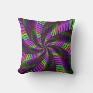 Groovy Energetic Colorful Neon Fraktal Pattern Kissen