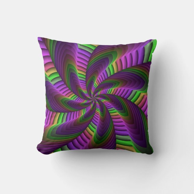 Groovy Energetic Colorful Neon Fraktal Pattern Kissen (Vorderseite)