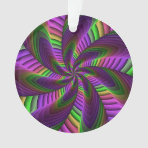 Groovy Energetic Colorful Neon Fraktal Pattern Ornament