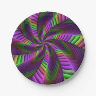 Groovy Energetic Colorful Neon Fraktal Pattern Pappteller