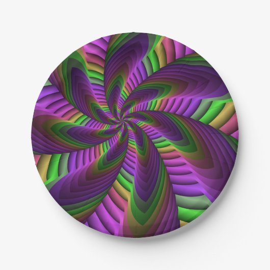 Groovy Energetic Colorful Neon Fraktal Pattern Pappteller (Vorderseite)