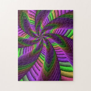 Groovy Energetic Colorful Neon Fraktal Pattern Puzzle