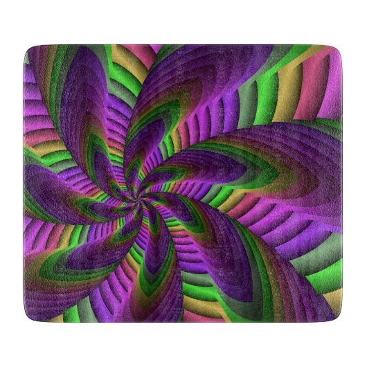 Groovy Energetic Colorful Neon Fraktal Pattern Schneidebrett (Vorderseite)